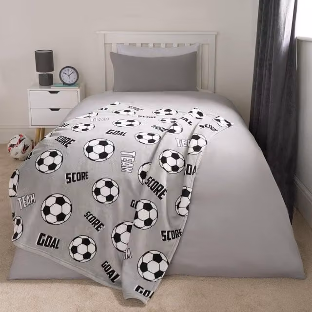 OHS Kids Football Sherpa Fleece Throw in Grey and White