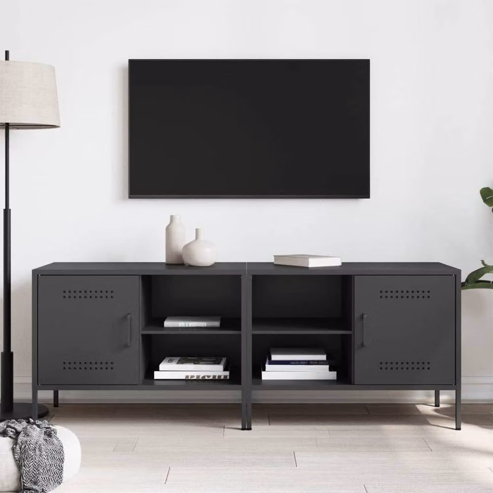 Berkfield Home Set of 2 Industrial Metal TV Cabinets in Black and Anthracite, W: 68 cm, D: 39 cm, H: 50.5 cm – 3