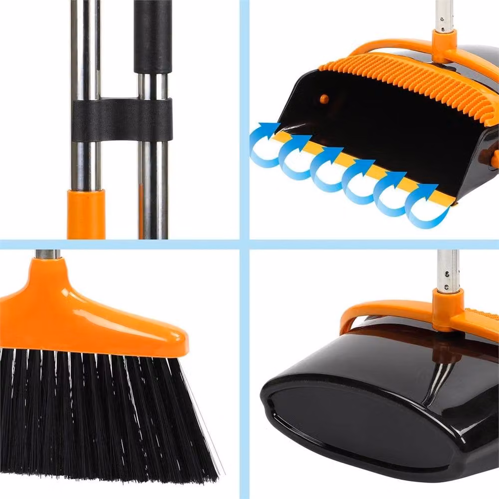 PAWNORA Black and Orange Long Handled Dustpan and Brush Set with Telescopic Handle – 3