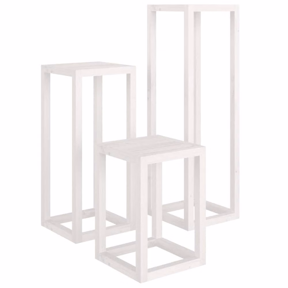 Berkfield Home Beautiful 3 Piece White Solid Pine Wood Plant Stand Set, H 110 x W 34 x D 34 cm – 2