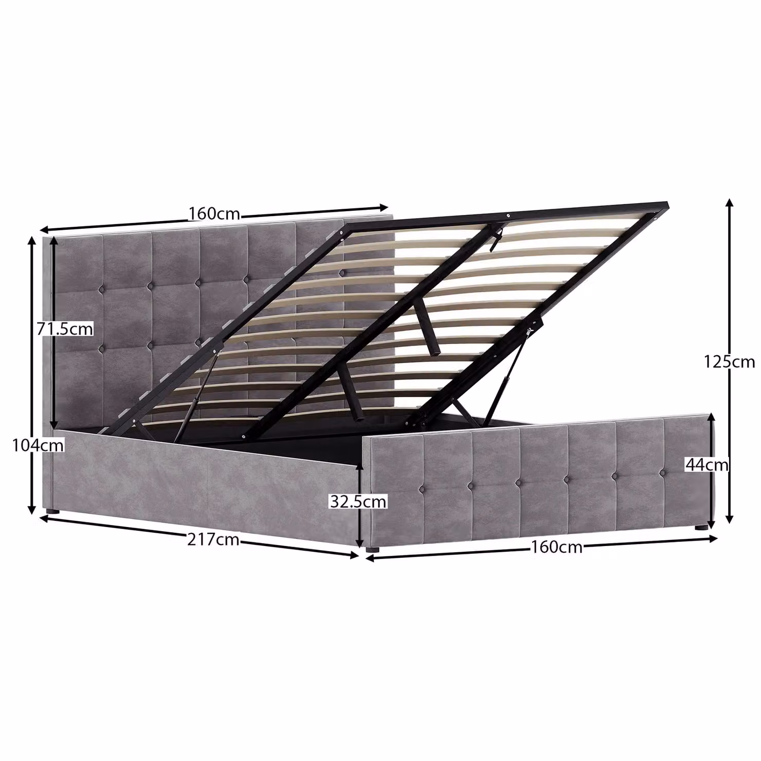 Vida Designs Valentina King Size Ottoman Bed Frame in Grey Velvet Fabric W/D/H: 180 x 200 cm – 2