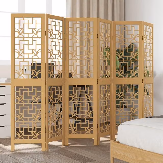 Berkfield Home 6-Panel Brown Solid Wood Paulownia Room Divider