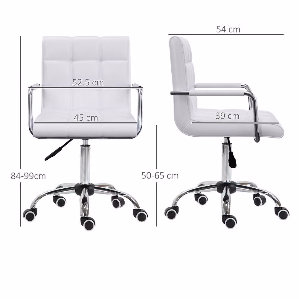 STILVORA White Synthetic Leather Task Chair with Armrests and Swivel Function – 3