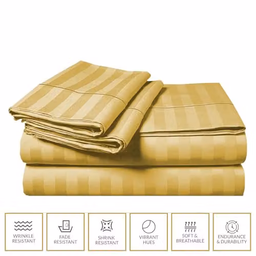 Lazzaro Home Yellow Embossed Stripe Microfibre Duvet Cover and Pillowcase Set, Super King Size – 4