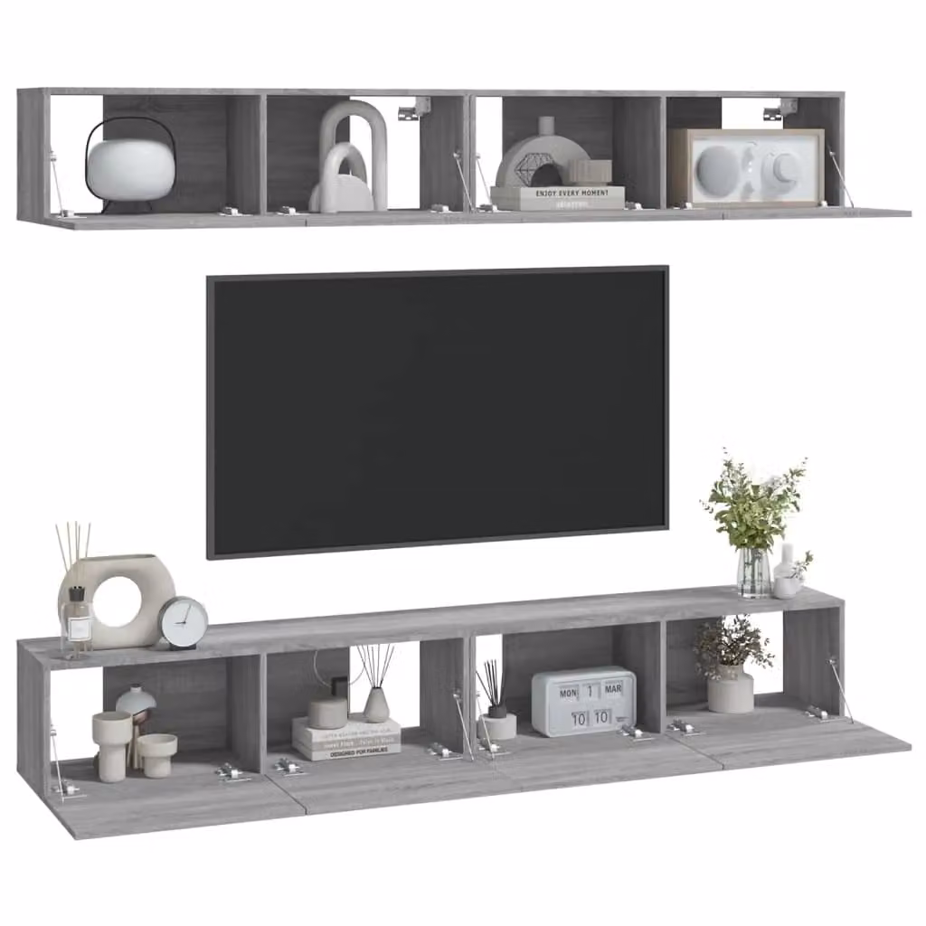 Berkfield Home Set of 4 Wall Mounted TV Cabinets in Grey Sonoma, W/D/H: 100 x 30 x 30 cm – 1