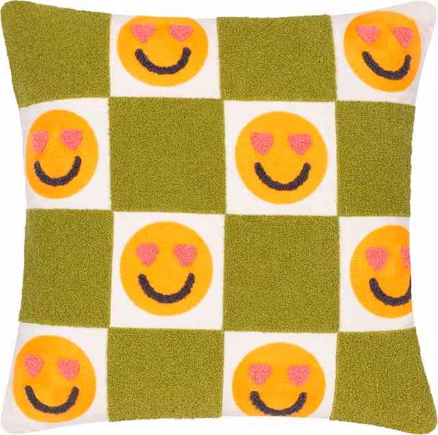 Heya Home Green Embroidered Boucle Square Polyester Filled Cushion
