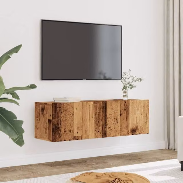 Berkfield Home Set of 2 Wall-mounted Rustic Wood TV Cabinets in Brown, W/D/H: 100 x 30 x 30 cm – 1