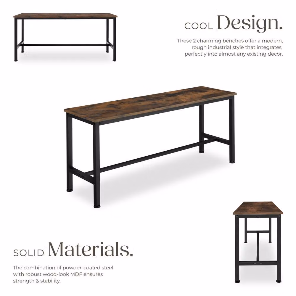 tectake Fairfield Pair of Benches in Brown and Black, W/D/H: 108 x 32.5 x 50 cm – 3
