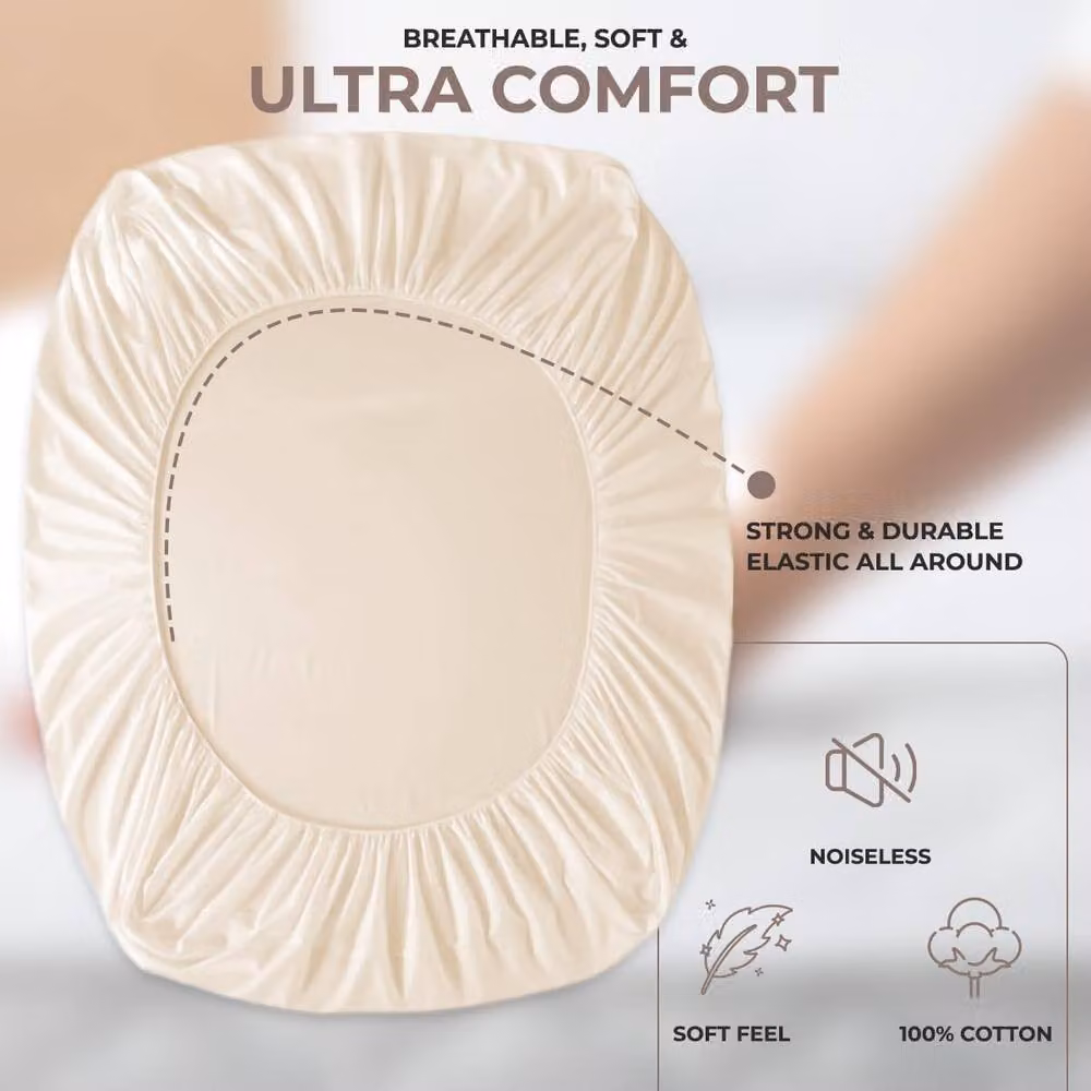 Homes-Linen 400TC Egyptian Cotton Extra Deep Fitted Sheet in Beige, Size: Double (140 x 200 cm, Depth: 40 cm) – 2