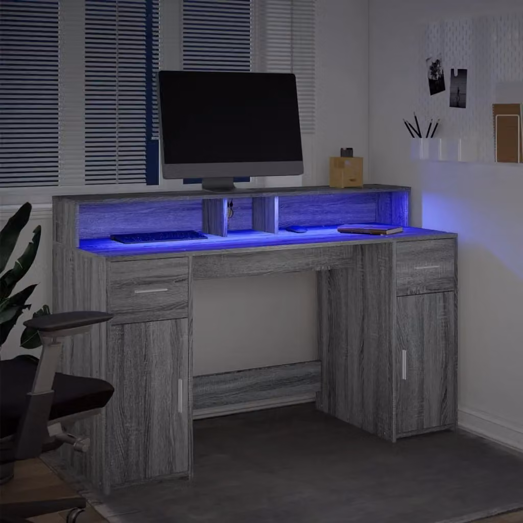 Berkfield Home Grey Sonoma Gaming Desk with LED Lights, W/D/H: 140 x 55 x 91 cm – 4