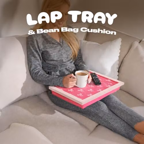 OHS Bow Print Lap Tray with Bean Bag Cushion in Pink – 2