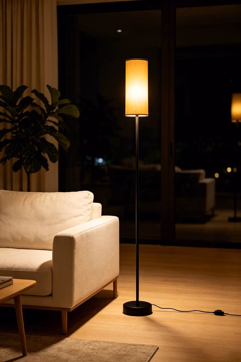 Living and Home Modern Black Fabric Cylinder Floor Lamp with E27 Bulb Holder – 2