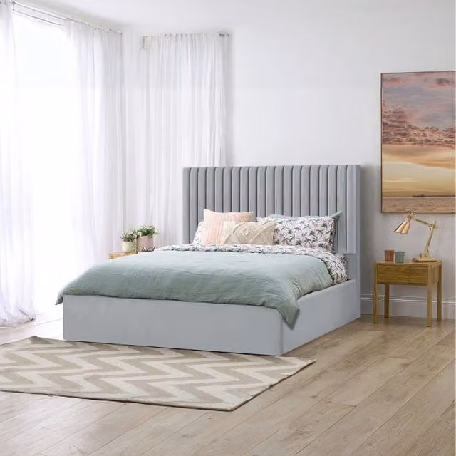 Desire Deco Grey Upholstered Velvet Fabric Storage Bed 120 x 200 cm