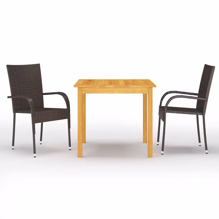 Berkfield Home 3 Piece Brown Acacia Wood Garden Dining Set