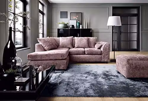 Abakus Direct Harriet Left Facing Corner Sofa in Pink Crushed Chenille with Scatter Cushions, W/D/H: 212 x 90 x 90 cm – 5