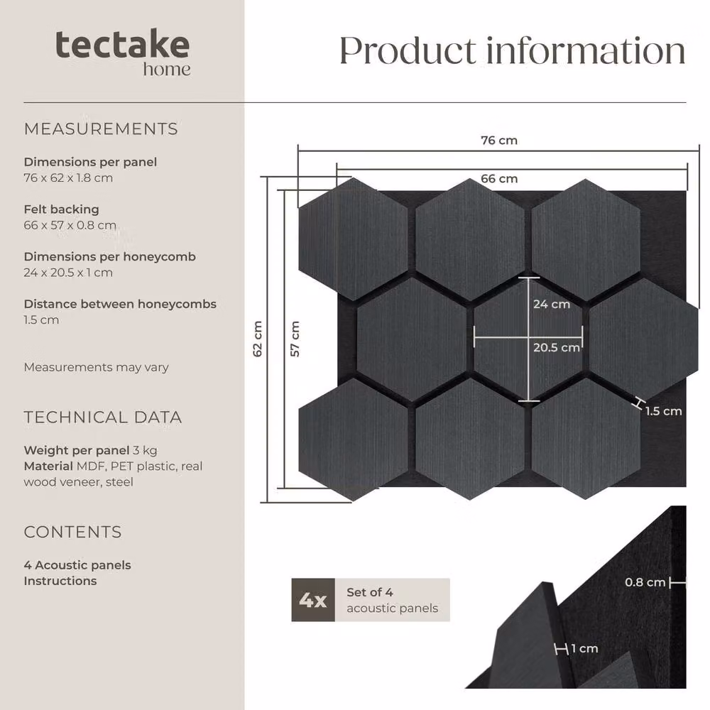 tectake Sound-Absorbing Felt Acoustic Panels in Black Oak Wood Look – 6