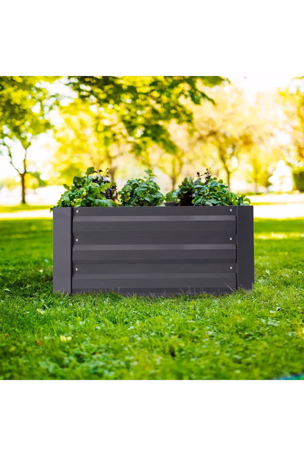 Living and Home Grey Galvanised Steel Rectangular Elevated Garden Bed Planter Box, W/D/H: 60.96 x 60.0 x 30.0 cm – 2