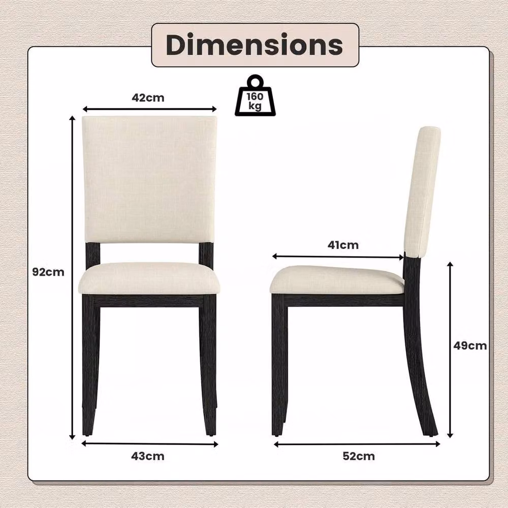 EONLION Set of 2 Modern Upholstered Dining Chairs in Beige with Rubberwood Frame – 2