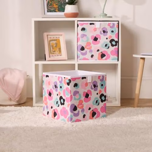 OHS Set of 2 Foldable Fabric Cube Storage Boxes in Multicolour – 2