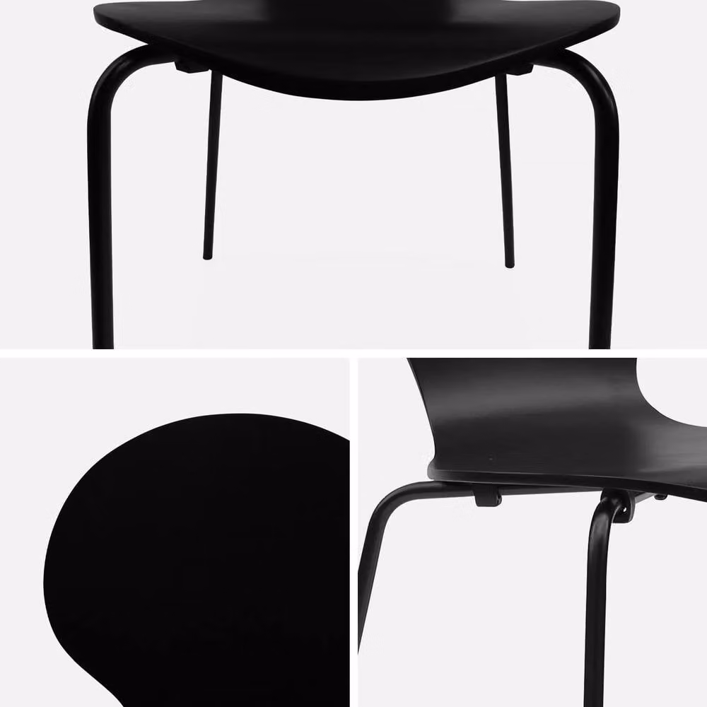 sweeek Set of 4 Retro Scandinavian Stackable Dining Chairs in Black Rubberwood and Metal – 3