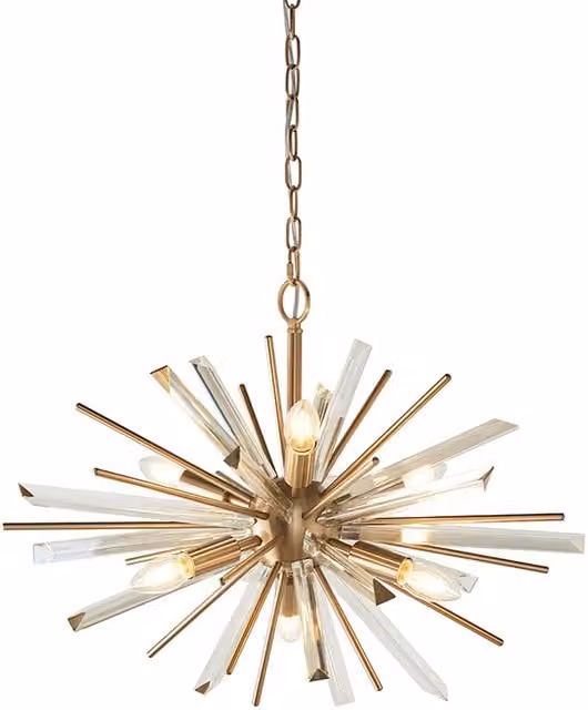 Merano 6 Light Modern Suspended Ceiling Pendant in Gold/Brass with Transparent Yellow Glass