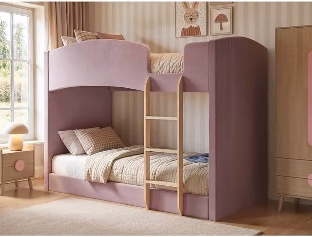 Flair Zoey Upholstered Pink Velvet Bunk Bed for Children W/D/H: 190 x 90 x 156 cm