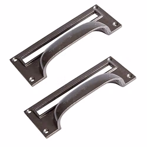 Hammer & Tongs Iron Filing Cabinet Drawer Pulls with Card Frames, Grey, W130mm x H50mm, Pack of 2 – 2