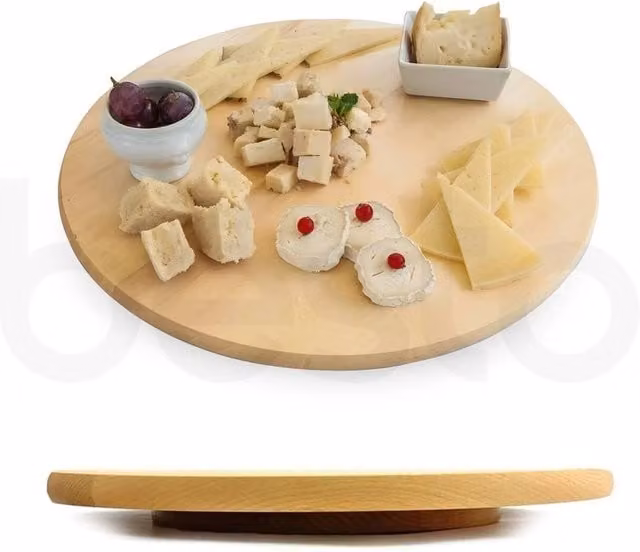 Nordara Round Solid Acacia Wood Lazy Susan Rotating Food Serving Turntable in Brown, Diameter: 40 cm – 1