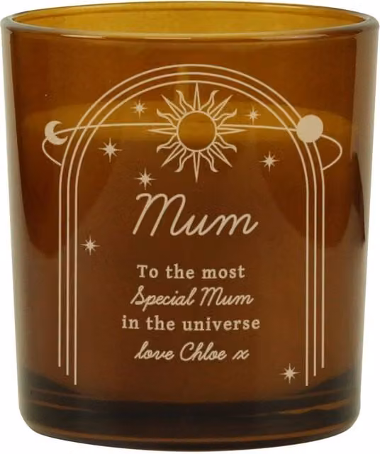 Personalised Memento Company Personalised Celestial Amber Glass Candle in Brown