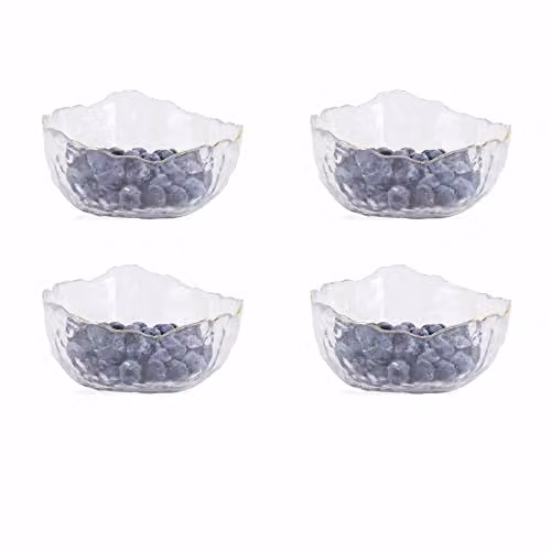 Eden & Willow Gold Rim Hammered Glass Serving Bowls, Small, 4 Pieces, Transparent – 2