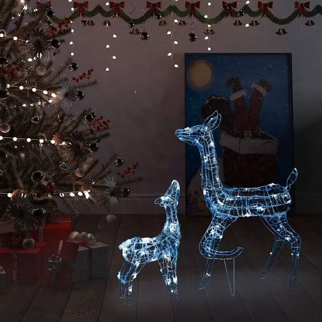 Berkfield Home Acrylic Reindeer Family Christmas Decoration with 160 Cold White LEDs