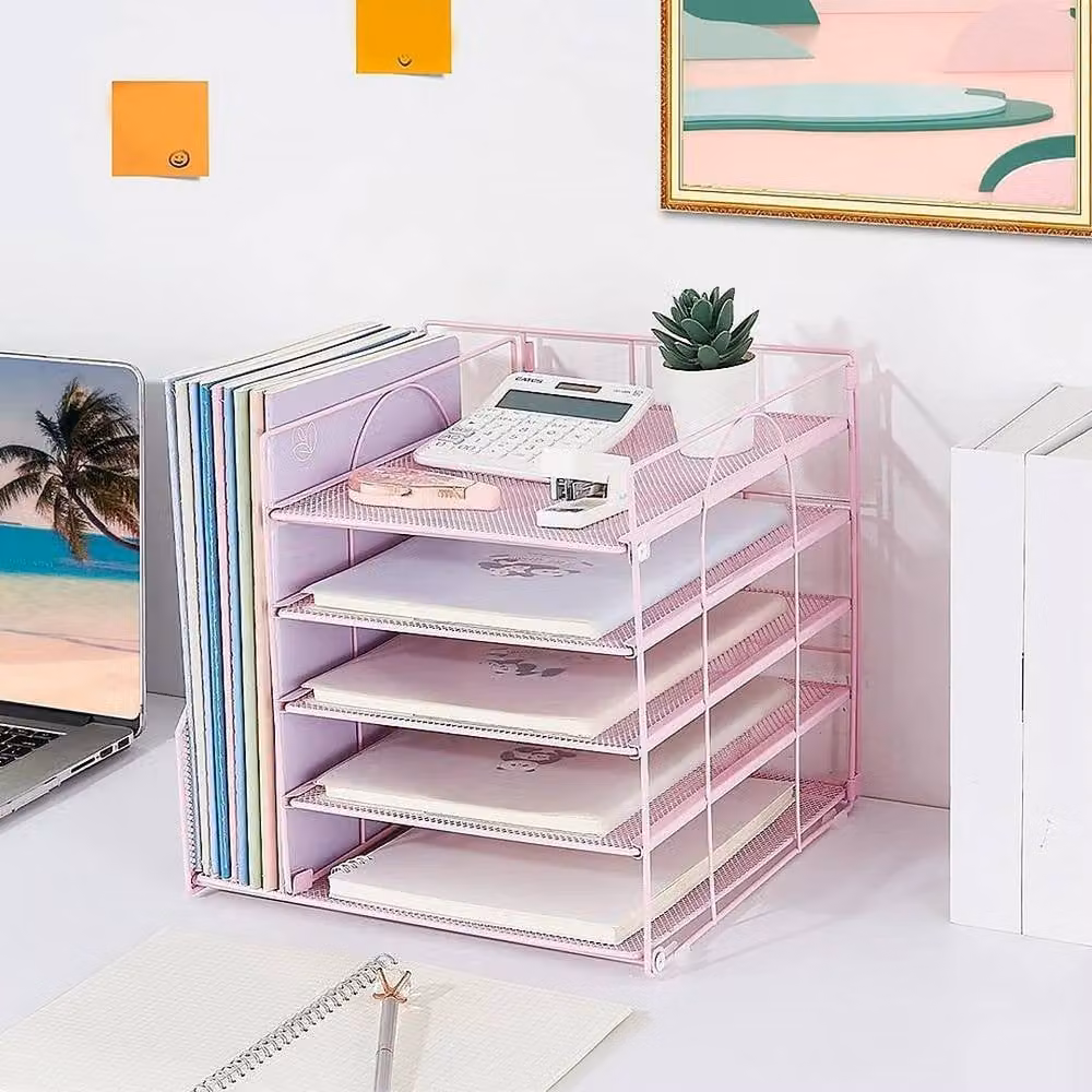 FORGEVIO Metal Letter Tray Organiser in Pink, W/D/H: 31 x 31 x 28 cm – 2