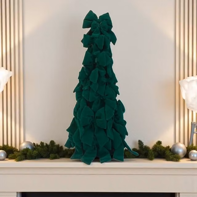 Garden Greatness Green Velvet Tree Cone Tabletop Christmas Decoration