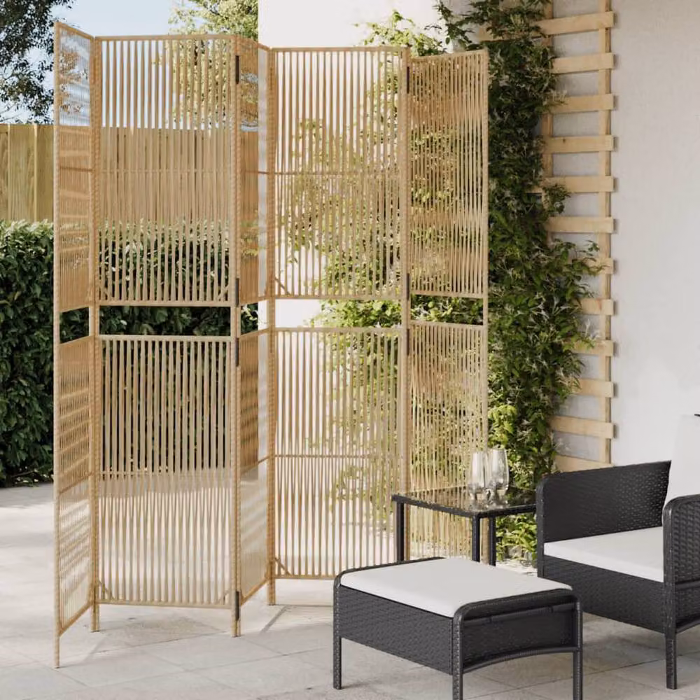 Berkfield Home 6 Panel Poly Rattan Room Divider in Beige – 2