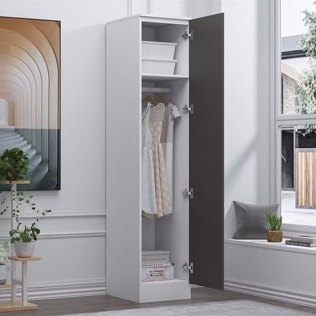 REFLECT 1 Door Wardrobe with Soft Close Doors in Grey High Gloss and Matt White Finish