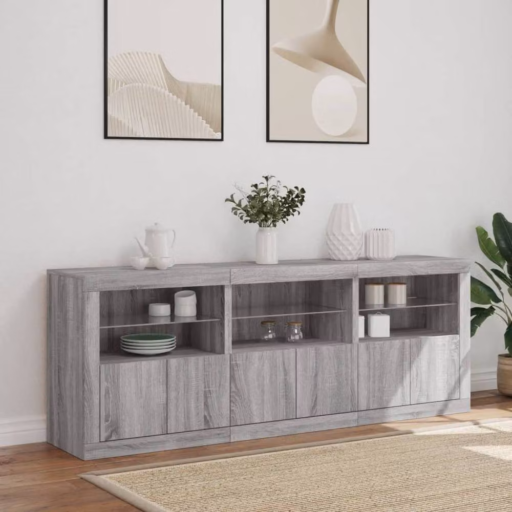 Berkfield Home Modern Grey Sonoma Sideboard with Integrated LED Lights, W: 181.5 cm, D: 37 cm, H: 67 cm – 2