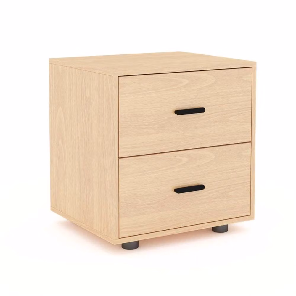 FORGEVIO Modern Beech Wood Bedside Table Cabinet with 2 Drawers in Brown and Beige – 2