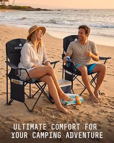 Voyager 2-Pack Lightweight Folding Camping Chairs with Cup Holders and Pockets, Black – 7