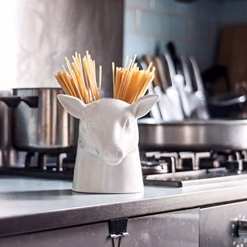 Suck UK Ceramic Stag Utensil Holder, White, W/D/H: 20 x 19.5 x 19 cm – 2