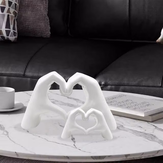 Huhote Modern Heart Hands Sculpture Set of 2, White Ceramic Tabletop Decor