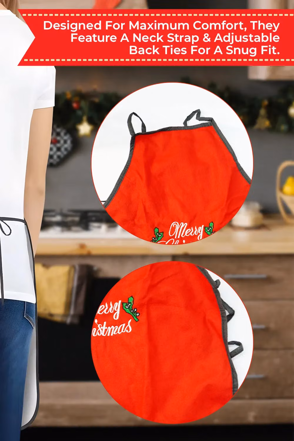 Neel Blue Red Christmas Themed Chef Apron for Holiday Kitchen Use – 3