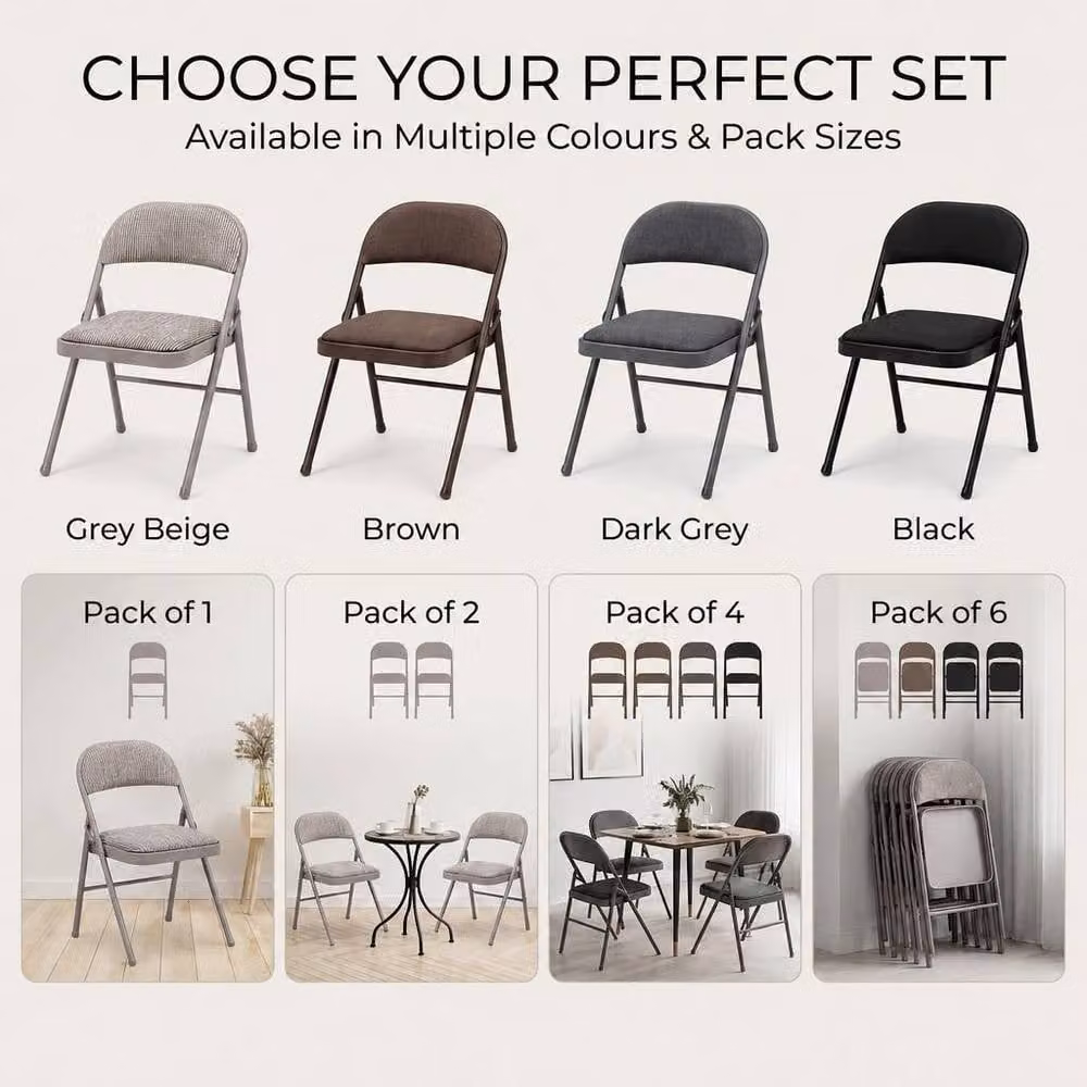 Bravich LTD Padded Fabric Folding Dining Chairs in Grey, 4 Pack – 6