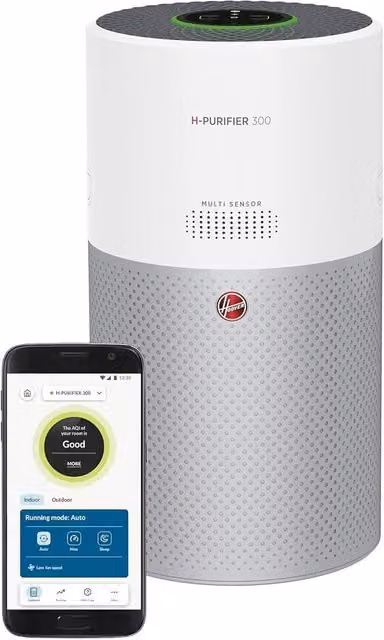 Hoover 300 Air Purifier with H-TRIFILTER, HEPA H13 and Activated Carbon, Bluetooth-Enabled, White