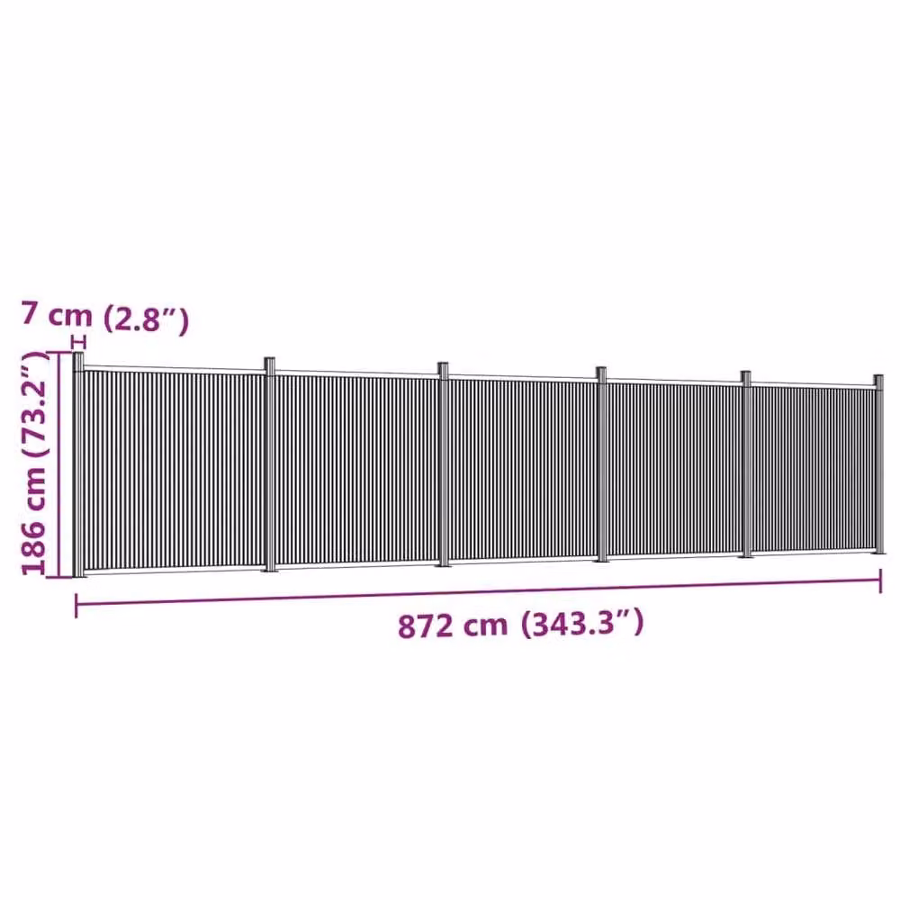 Berkfield Home Grey WPC and Aluminium Fence Panel, W: 872 cm, H: 186 cm – 4
