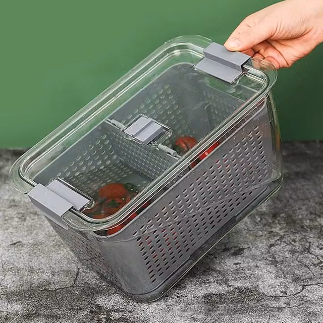 FORGEVIO Grey Plastic Fridge Drain Storage Basket Box W: 19.8 cm, D: 13 cm, H: 11 cm – 1