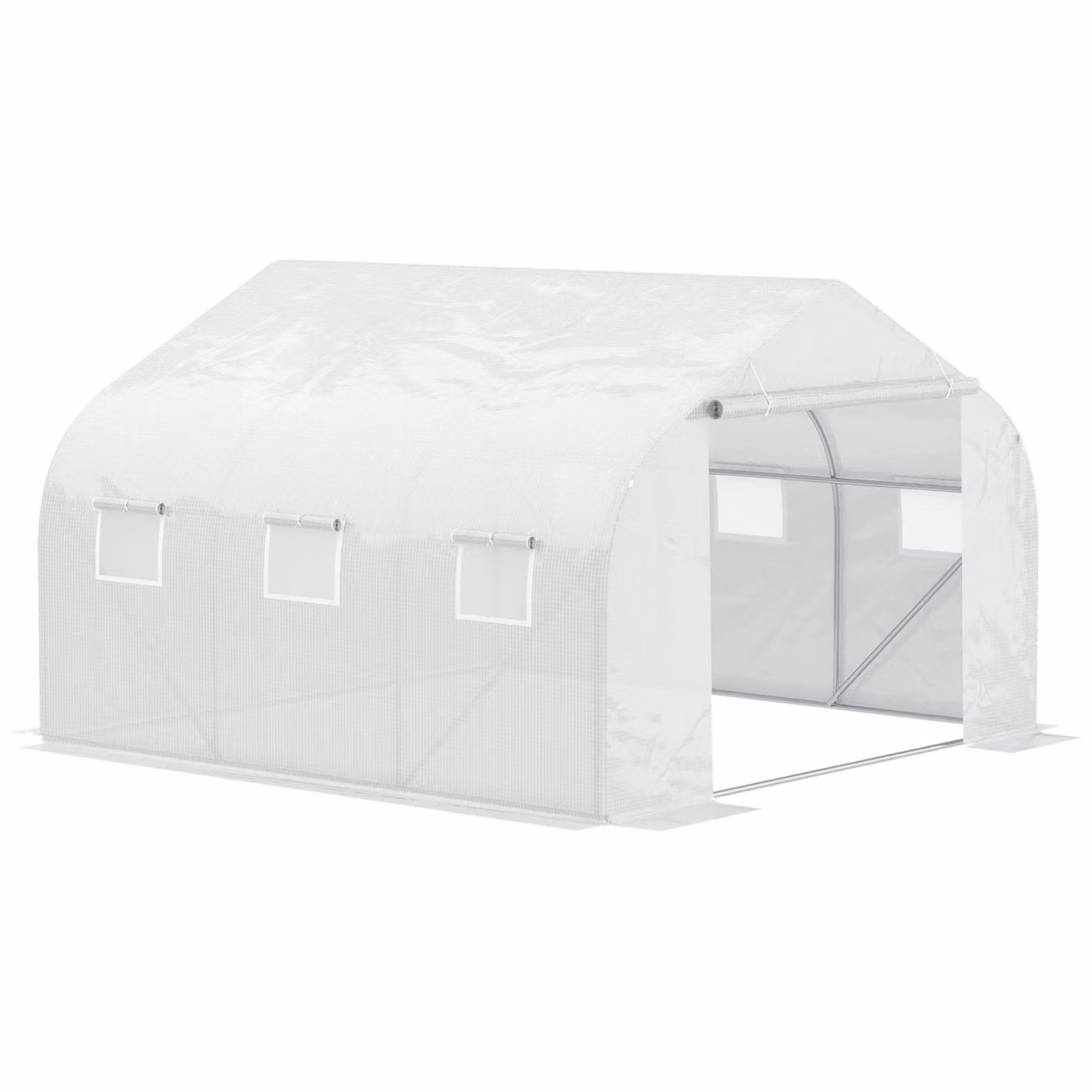 OUTSUNNY Walk-In Polytunnel Greenhouse with Roll-Up Door Windows, White, W/D/H: 300 x 200 x 300 cm – 2