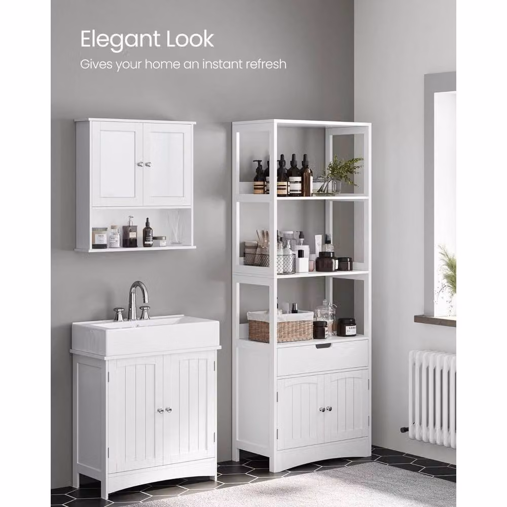 SPETLEK Freestanding White Bathroom Storage Cabinet with Internal Shelves and Drawers – 2