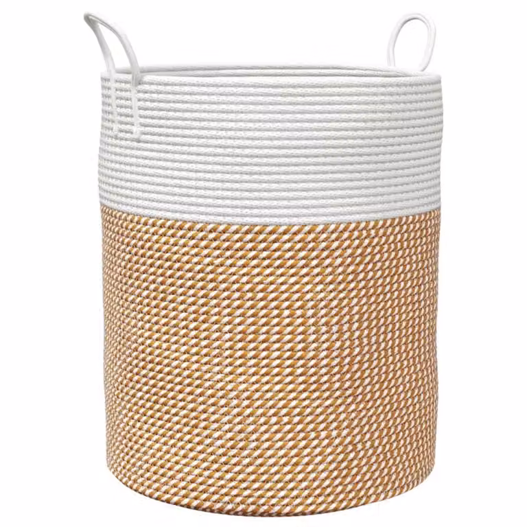 Berkfield Cotton Home Storage Basket in Brown and White, W: 38 cm, H: 46 cm