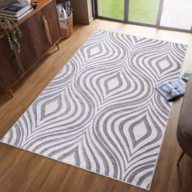 Desire Rugs Valencia Modern Ogee Design Carved Area Rug in Silver, W: 80 cm, L: 150 cm