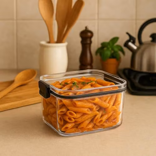 Argon Tableware Black and Transparent Leakproof Stackable Food Storage Container with Clip Lid, 460ml – 7